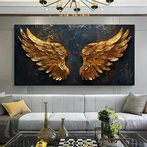 KEMEIQI Gedrucktes abstraktes modernes Kunstwerk „Goldene Engelsflügel“ auf Leinwand, Wandbild für Wohn- und Schlafzimmerdekoration (70 x 110 cm)