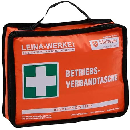 BETRIEBSVERBANDTASCHE - Erste Hilfe Tasche mit Inhalt nach neuer DIN 13157 wie auch im Betriebs-Verbandkasten - Wasserabweisend - Verbandmaterial-Qualität aus deutscher Fertigung