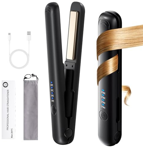 Foreverup Mini Glätteisen Kabellos, 2 in 1 Haarglätter Glätteisen mit 4 Temperaturen, Wiederaufladbares Kabelloses Glätteisens, Glätteisens Locken und Glätten, Keramik Haarglätter, Reiseglätter