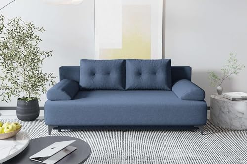 99rooms Fiora Couch Schlafsofa Sofa Strukturstoff Neve Blau