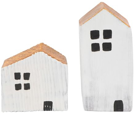 SAFIGLE 2 Stück Holzhaus Dekoration Weiß aus Synthetischem Material Feine Verarbeitung und Wunderbarer Visueller Effekt für Kinderzimmer und Wohnzimmertisch