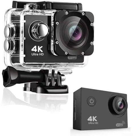 SPORTARC Ultra HD 4K wasserdichte Action-Kamera mit WiFi-Integration, Bildstabilisierung und Helm-Bike-Halterungskompatibilität für aktive Benutzer (Schwarz+Fernbedienung)