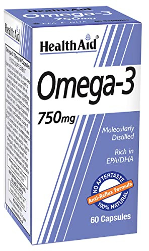 HealthAid Omega 3 750mg Fish Oil – High Strength Omega-3 Supplement with EPA & DHA – Supports Heart Function & Brain Health – 60 Softgel Capsules