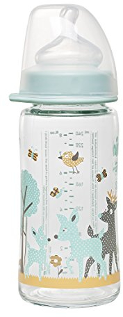 NIP Weithalsflasche mit Anti-Kolik Sauger: Baby Trinkflasche mit ACTIFLEX- System, Made in Germany, BPA-Frei, Glass, Einheitsgröße, Saugloch M-mittlerer Trinkfluss, 240 ml, Boy