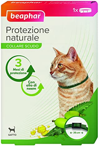 Beaphar Protezione Naturale, Collare Scudo Regolabile per Gatto, con Olio di Neem, Fino a 3 Mesi di Protezione, 35 cm