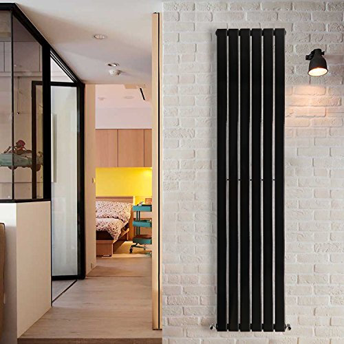 NRG 1800x408mm Vertical Flat Panel Designer Radiator Bathroom Heater Central Heating Rad Single Column Black for Living Room and Kitchen