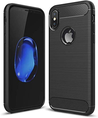 König Design Handyhülle kompatibel mit Apple iPhone X Silikon Case Hülle Sturzsichere Back-Cover Handyhülle - Carbon - Schwarz
