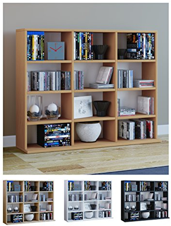 VCM Holzregal stehend | platzsparender CD-Schrank für 480 CDs oder 224 DVDs | Maße:H. 82 x B. 102 x T. 23 cm | Elegantes DVD Regal stehend | Blu-Ray Regal | CD Regal Megosa L
