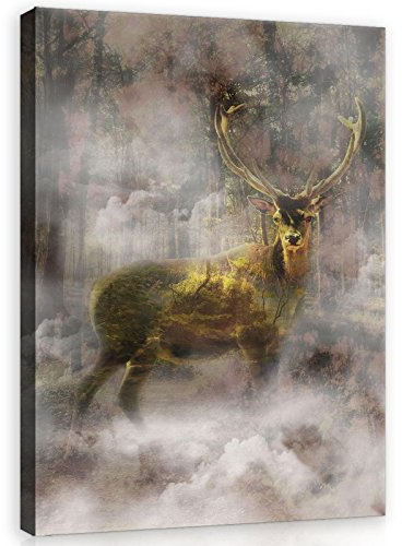 Forwall Bilder Canvas Hirsch Tiere Vertikal Modern Schlafzimmer Wohnzimmer Leinwandbilder Wandbild Kunstdruck Wandbilder Wand Bild auf Leinwand Aufhängefertig (10145, O1 (100 x 75 cm))