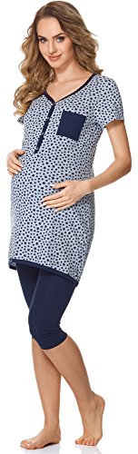 Bellivalini Damen Umstands Pyjama mit Stillfunktion BLV50-126 (Melange Sternen/Marineblau, S)