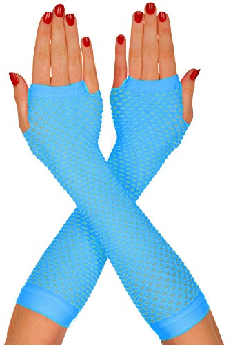 Redstar Fancy Dress - Fingerlose Netzhandschuhe - 80er Jahre Tanzparty - Retro Kostüm-Accessoire - Türkis