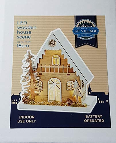 Premier LED Wooden House Scene 18cm Nordic Christmas Village