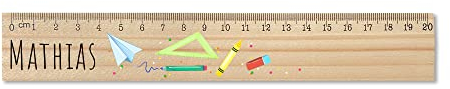 LOOXIS Personalisiertes Lineal für Kinder mit Namen & Motiv bedruckt – 20 cm, Zedern-Holz – Geschenkidee für Jungen und Mädchen, Einschulung, Schultüte, Geburtstag – Bunte Kindermotive