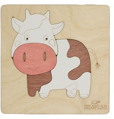 Happy Cow Wooden Puzzle for Kids | 5 Piece Jigsaw Puzzle for Preschool Kids | Learning Educational Toys Gifts for Boys Girls Ages 3+ Years.