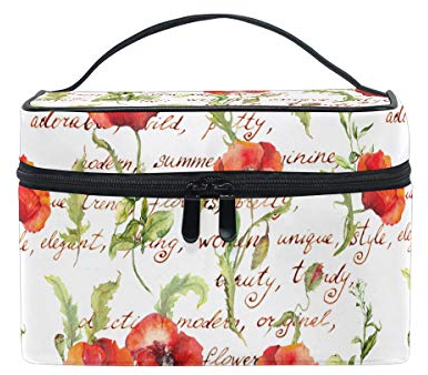 Große Make-up-Tasche mit Fächern, bunt, American Football, Reise-Kosmetiktasche mit Griff, für Teenager, Mädchen, Frauen, Damen Weiß Mohn 007 Einheitsgröße