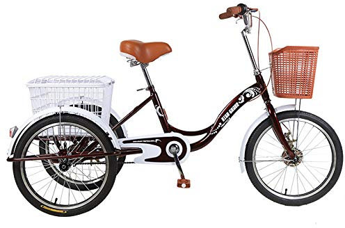 JHKGY 20 Zoll Trike Bike,Dreirad Für Erwachsene,Single Speed 3 Wheel Bikes,Mit Einstellbarer Höhe,Mit Hinterem Korb,Senioren Shopping Cargo Trike,Copper a