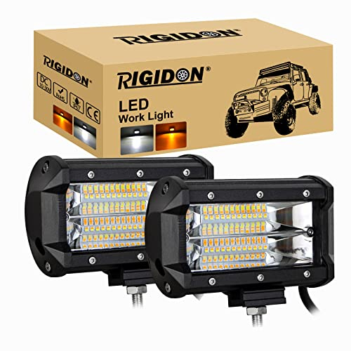 RIGIDON Lot de 2 barres lumineuses LED stroboscopiques bicolores de 12,7 cm 72 W, faisceau spot à trois rangées, 12 V 24 V, pour voiture, bateau, camion, 4 x 4, SUV, tracteurs, pelleteuse, 3000 K 6000