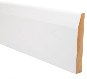 Chamfered Wooden Skirting Board, Premium MDF Skirting Board, Easy to Fit, Durable and Authentic Roomline, 3 Colours & 3 Widths - 1.2m Length (120mm White)