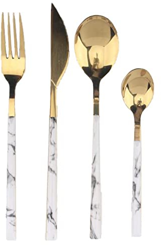Juego de Cubiertos DKD Home Decor Mármol Dorado Acero Inoxidable Blanco (16 pcs)