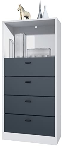 Vladon Kommode Pino V3, Made in Germany, Anrichte mit 4 Schubladen & 1 offenem Fach, Weiß matt/Anthrazit matt ohne LED (56 x 125 x 36 cm)