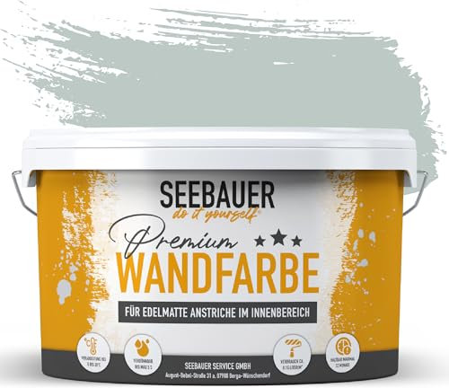 SEEBAUER diy Wandfarbe Grün 2,5L für Innen (No. 769 Ocean Grass) Edelmatte hellgrüne Innenfarbe - Grüntöne sehr hohe Deckkraft - Matt, Abwaschbar und Tropffrei