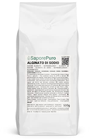 SaporePuro Alginato de Sodio en polvo 500 g – Espesante, Gelificante y Estabilizante Alimentario – Ideal para Cocina Molecular – Sin Gluten