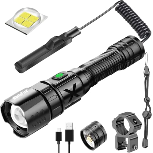 WholeFire Bright LED Torches 10000 High Lumens Flashlight USB Rechargeable Waterproof LED Torch Light, 2 Pressure Switch Included, 5 Modes, Zoom for Camping