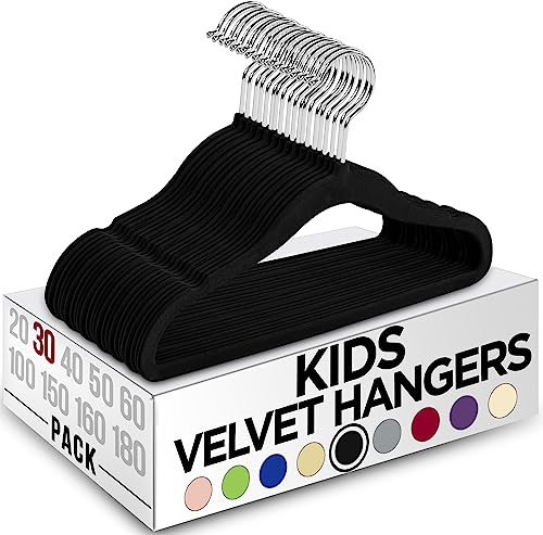 Utopia Home Kinder-Kleiderbügel aus Samt (30 Stück) – 27,9 cm (11 Zoll) robuster Baby-Kleiderbügel – rutschfest für den täglichen Gebrauch (schwarz)
