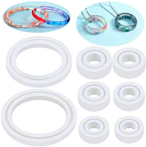 FARUTA Lot de 8 moules à bijoux en résine de silicone, comprend 6 tailles de moules en silicone époxy, 2 bracelets en silicone pour la fabrication de bijoux