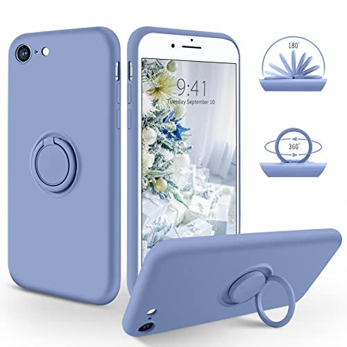 SouliGo iPhone SE 2020/2022/8/7 Case - Silicone Soft Gel Rubber 360° Ring Holder Kickstand for Magnetic Car Mount - Lavender Grey