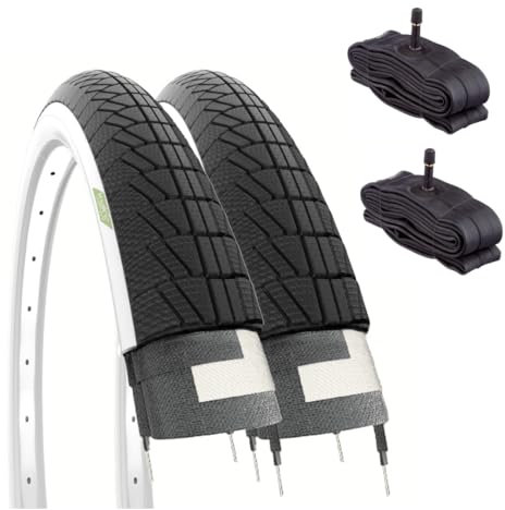 2 neumáticos de 20 x 1,75 pulgadas, negro/blanco + cámara interior para bicicleta de ciudad