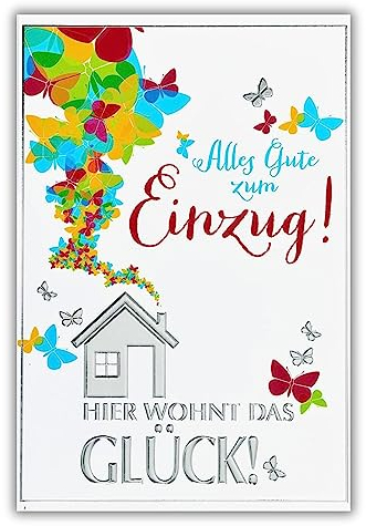 bsb Karte zum Einzug - Geschenk zum Einzug ins Haus in 11,5 x 17,0 cm - Karte Umzug in neues Haus oder Wohnung mit buntem Motiv - Glückwunschkarte - neue Wohnung - liebevolles Geschenk