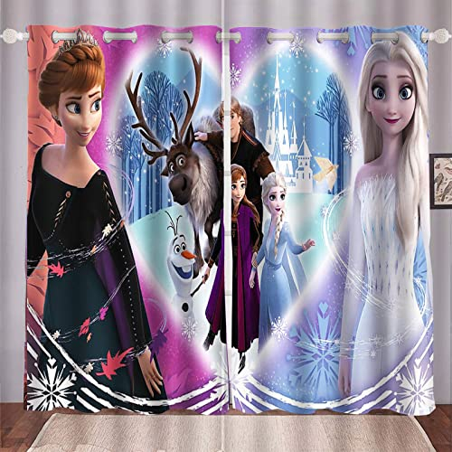 Doiicoon Anime Frozen ELSA Verdunkelungsvorhang-Set Für Schlafzimmer 3D-Druck Frozen Vorhänge Für Kinderzimmer Schiebegardine Blickdicht (12,183 x 160 cm(2X91X160cm))