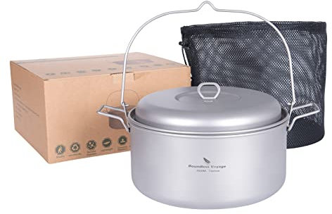 Boundless Voyage Titanium Steamer Pot Food Steamer Picnic Hiking Hanging Pot Large Capacity Hot Pot Cooking Pot for Cooking Vegetables, Seafood, Soups, Stews and Pasta (Ti2112C(4.5L Stockpot))