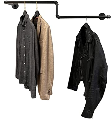 RSR Hangers Kleiderstange Industrial Design Wandgarderobe 80 cm x 30 cm für die Wand Schwarz Industriedesign Garderobenstange Schlafzimmer Flur Garderobe Wandmontage M50116