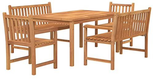 vidaXL Gartenmöbel 5-TLG. Tisch Bank Stuhl Gartengarnitur Sitzgruppe Gartenset Sitzgarnitur Gartentisch Esstisch Gartenbank Gartenstuhl Massivholz Teak