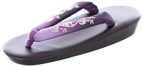 Kawaii-Story K-G-70-8 Lila Schwarz Blumen Edel bestickt Farbverlauf Japan Geta Sandale Kimono Geisha Zehentrenner Gr. 36-38 24,5cm