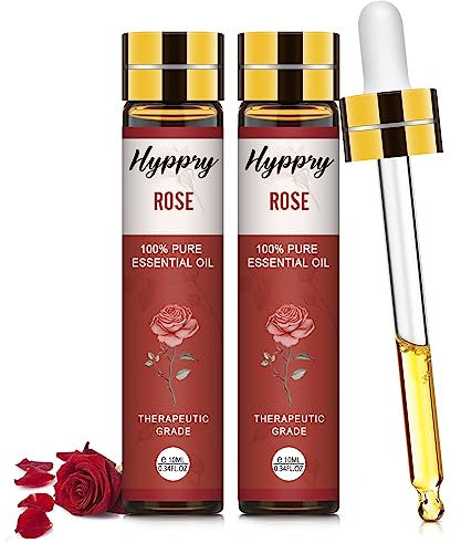 Hyppry 2 x 10ml Rose Essential Oil Premium Grade - with Dropper, Rose Oil Aromatherapy Oils for Home Fragrance, Diffuser, Perfumes, Massage, Bath, Soaps & Candles Making