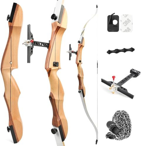 Bogenschießen Recurve Bogen Set für Anfänger Erwachsene 66 68 70 Holzbogen Jugend Bogen Set 14-40lbs Takedown Langbogen Jagd Bogen für Rechtshand Sportbogen (68-26lbs, Bogenset 1-Weiß gliedmaßen)