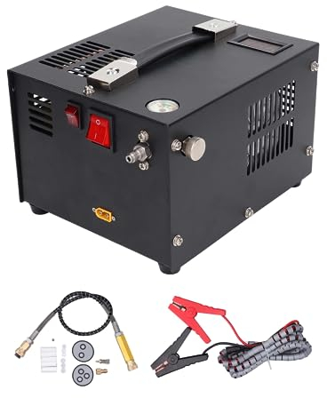PCP Air Compressor, 4500Psi 30Mpa DC 12V PCP Compressor Pump Oil & Water Free, Fan Cooling Paintball Tank Pump with Power Supply, for Scuba Tanks Dive Tanks HPA Tanks