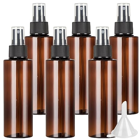 LusDoly 6 Stück, 200ml Braun Plastik Kunststoff Sprühflasche Mit Schwarz Sprüher Nachfüllbar Sprühflaschen für Reisen, Reinigung, Gartenarbeit Kosmetik, Blumen, Haare