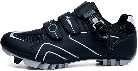 PENXZT Herren MTB Cycling -Schuhe Mountainbikeschuhe kompatibel mit 2-Bolzen-SPD-Stollen Innen im Freien Fahrradschuhe mit schneller Schnalle,A,43 EU