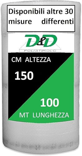 D. & D. Polystyrène pour emballage et expédition – Fabriqué en Italie – Bulles d'air pour protection, rembourrage, emballage d'objets dans le transport (H 150 cm x 100 mt/l)