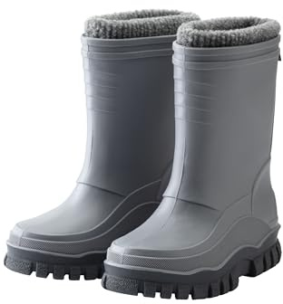 Sterntaler Gummistiefel uni gefüttert - Unisex Kinder Regenstiefel mit herausnehmbarem Innenschuh - warme, wasserdichte Kinderstiefel - Matsch- und Regenschuhe, mittelgrau, 23