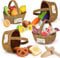 Lehoo Castle Wooden Play Food, Toy Food for Kids Age 3+, Food Groups with 4 Fabric Baskets, Toy Food Set for Boys or Girls