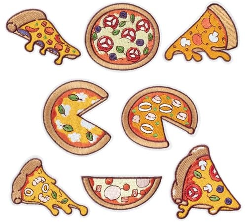 Kirako Bestickte Pizza-Flicken mit süßem italienischem Fast Food, zum Aufnähen/Aufbügeln, Reparaturflicken, Retro-Spaß, Bastelzubehör, Geschenke für Pizza-Liebhaber, Kleidung, Jacke, Rucksack, Hut, 8