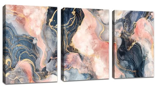 3 Pcs Marbre abstrait gris rose or Tableau Décoration Murale Salon Abstrait Peintures Impression sur Toile Image sur Toile Peintures sur Toile Décoration Murale pour Chambre Maison Bain 40x60cmx3pcs