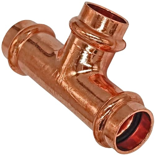 Press Fitting 2418 T Stück für Kupfer Rohr Außendurchmesser 22mm i-i-i 3 Muffen Anschlüsse zum Verpressen V Kontur Trinkwasser 90° Grad Abzweig Verbinder Heizung Sanitär Wasser