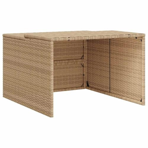vidaXL Robot Mower Garage, Lawnmower Garage for Protecting Lawn Mowers & Battery Charging Stations, Weatherproof Mower Carport, Beige Poly Rattan