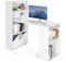 COSTWAY Bureau d'Ordinateur Réversible avec Bibliothèque, Poste de Travail Moderne avec Étagères de Rangement à 6 Niveaux, Assemblage Facile, pour Maison, Bureaux (Blanc)